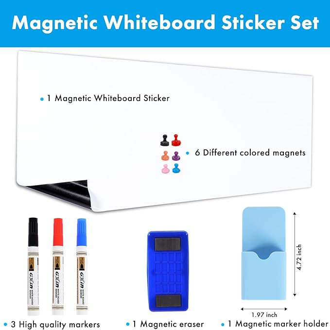 HAMIGAR Magnetic Whiteboard Contact Paper 18" x 24" Dry Erase White Board Sticker for Wall Stick on White Board Peel and Stick Wallpaper Adhesive Poster with Marker, Magnetic Eraser and Magnets