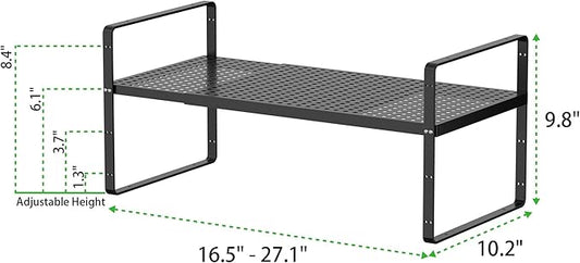 Expandable Cabinet Storage Shelf Stackable Organizer Rack for Kitchen Bathroom Pantry Spice Cupboard Coffee Countertop Home Office Desk Heavy Duty Nonslip Black Large 1 PACK