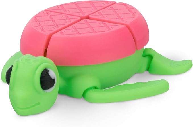 Distractible Turtle Fidget Toy, Articulating Design with Shell Clickers, Pocket-Sized & Durable, Sensory, Stress Relief, ADHD, Autism & Stim (Green-Pink)