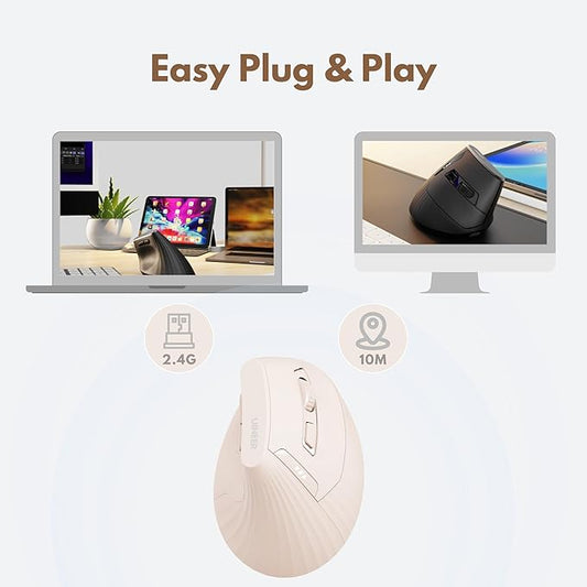 Vertical Mouse Wireless, 2.4G Rechargeable Mouse with Battery Indicator,4 Level DPI,Ergonomic Design for Comfort and Reduced Wrist Strain, Ideal for Home,Office Use (Pink)