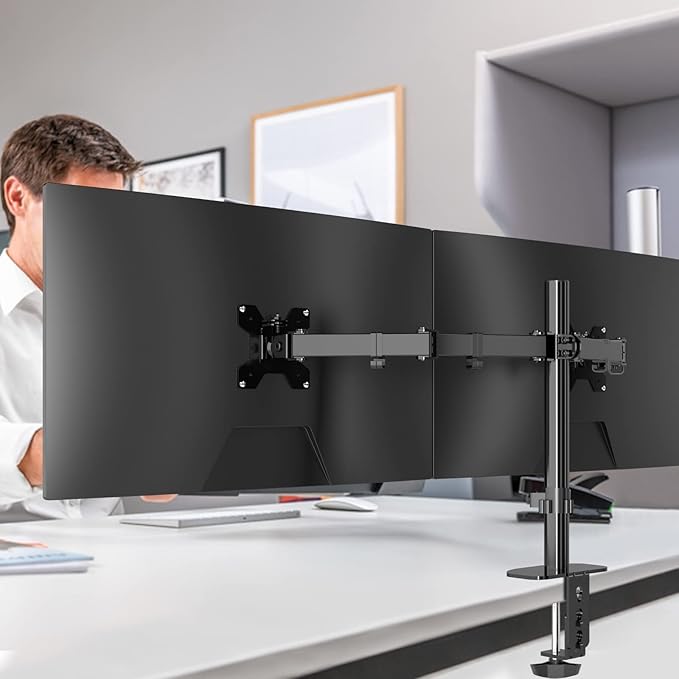 Pholiten Dual Monitor Stand,Heavy Duty Adjustable Monitor Desk Mount for 2 Screens up to 38Inches,Dual Monitor Arm with Height Adjustable Tilt Swive Rotate,Holds up to 22 lbs