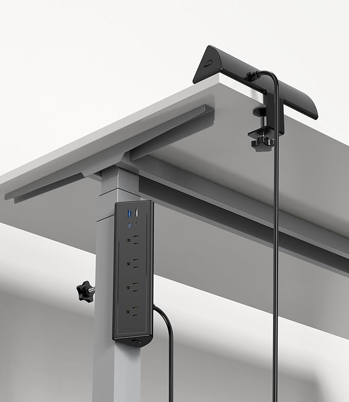 Jgstkcity Desk Clamp Power Strip,20W Fast Charging Station,Surge Protector Nightstand Edge Mount,1875W Extension Cord with Multiple Outlets,2 USB-C,2 USB-A,for Home Office (Black, 10 FT)