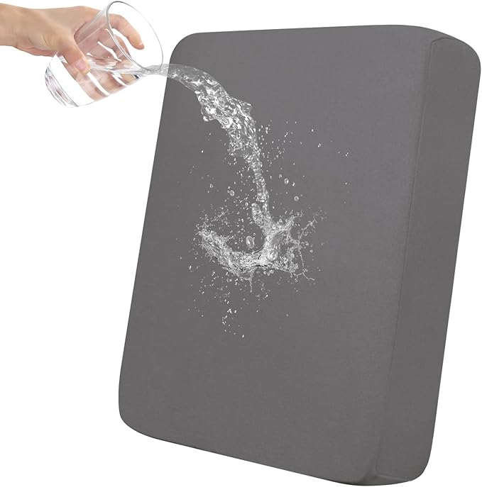 Easy-Going 100% Waterproof Chair Sofa Seat Cushion Slipcovers Couch Cushion Cover Stretch Furniture Protector for Kids, Pets (Chair Cushion, Light Gray)