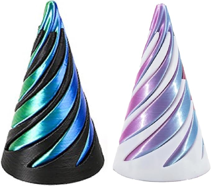 3D Printed Impossible Cone,Spiral Cone Fidget Toy Impossible Pyramid Passthrough Toy,3D Printed Spiral Cone Fidget Toy (Green Black&Blue White)