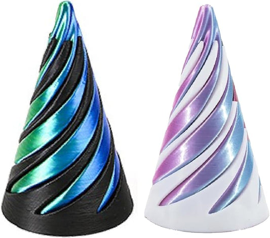 3D Printed Impossible Cone,Spiral Cone Fidget Toy Impossible Pyramid Passthrough Toy,3D Printed Spiral Cone Fidget Toy (Green Black&Blue White)
