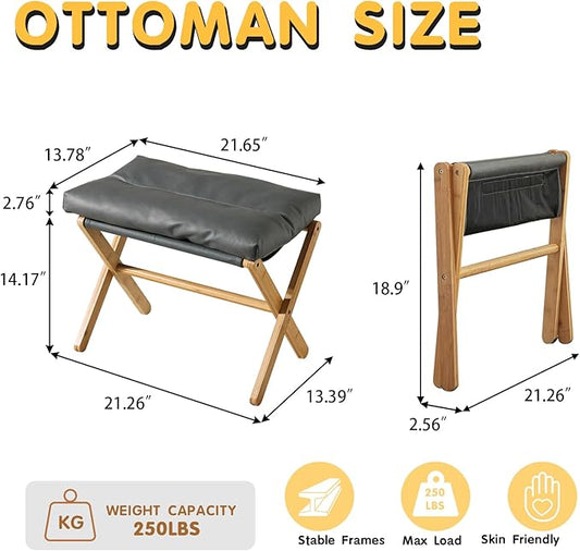 Folding Upholstered Footrest Stool, Small Accent Ottoman with Thick Cotton Cushion & Bamboo X Legs, Modern Padded Sofa Stool for Makeup Bedroom Living Room, Grey