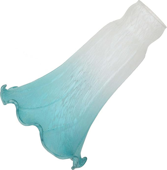 Bieye LS08 Lily Flower Blown Glass Lampshade (White Cyan, Opening I.D. 1.26" x O.D. 1.5")