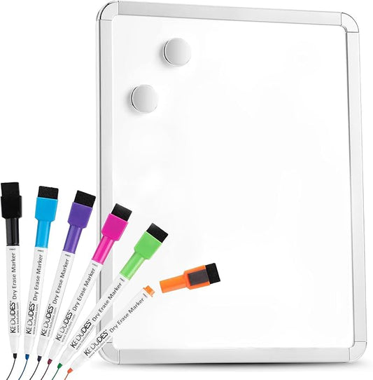 Kedudes Magnetic Dry Erase Board 11 x 14 inches - Board Dudes SRX Magnetic 6-Pack Dry Erase Markers, Assorted Colors - Small - (11x14 with 4 Note Magnets and Markers)