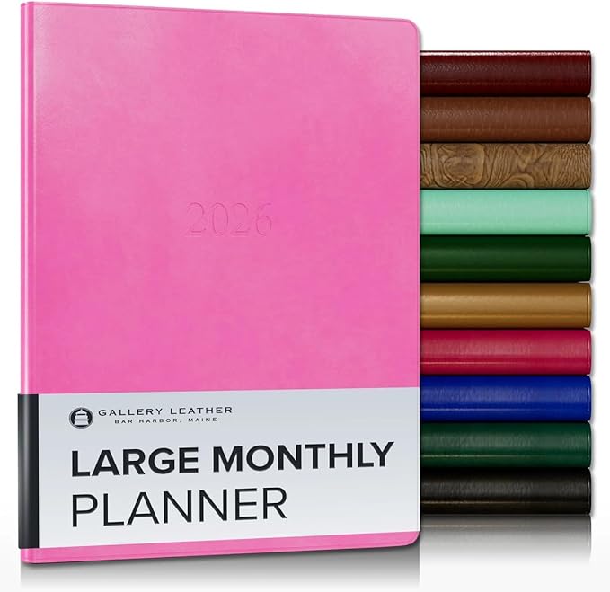 Gallery Leather Large Monthly Planner 2025-2026, Elegantly Bound Calendar Planner and Notebook with Stylish Gold-Gilded Page Edges, 18 Months - Acadia Hope - 9.75x7.5"