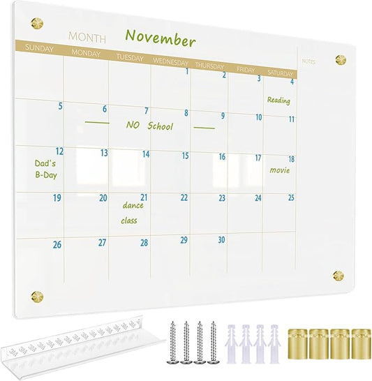 Glass Dry Erase Calendar Whiteboard for Walll, Small Monthly Calendar Glass White Board, 11.8"x15.7", Planner Board for Home, Office, School（ Monthly-WH-3040）