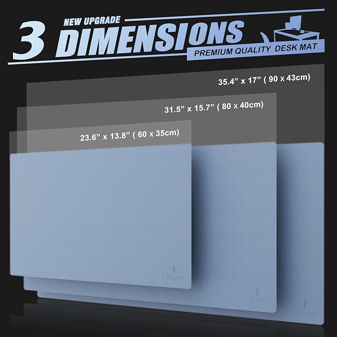 K KNODEL Small Office Leather Desk Mat, Mouse and Keyboard Pad, Computer and Laptop Mat, Desktop Protector and Cover, Writing Pad and Blotter (23.6"x13.8", Lake Blue)