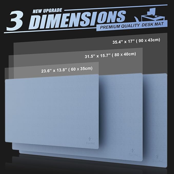 K KNODEL Large Office Leather Desk Mat, Mouse and Keyboard Pad, Computer and Laptop Mat, Desktop Protector and Cover, Writing Pad and Blotter (35.4"x17", Lake Blue)