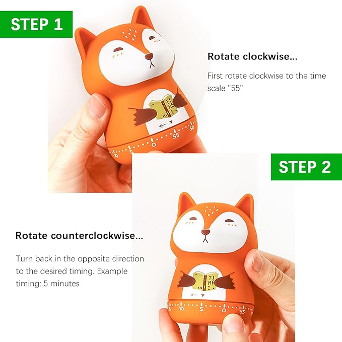 Mechanical Kitchen Timer, Cute Wind Up 60-Minute Manual Countdown for Kids, Classroom, Home, Study and Cooking