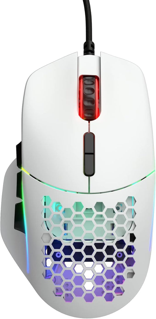 Glorious Gaming Model I Wired Gaming Mouse - 69g Superlight, 2 Swappable Buttons, RGB, PTFE Feet, 9 Programmable Buttons, Side Thumb Rest - White