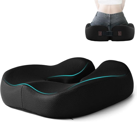 Orthopedic Memory Foam Seat Cushion - Donut Pillow for Tailbone Pain Relief, Sciatica, Hemorrhoids & Postpartum - Office Chair, Car & Home Cushion for Back & Coccyx Support (Black)