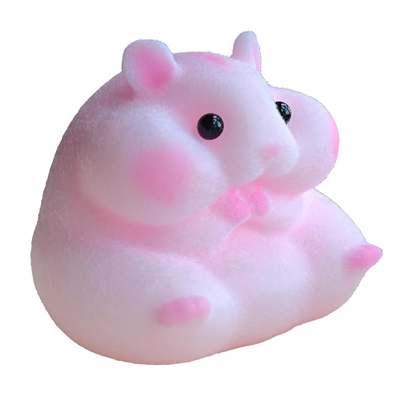Handmade Flocked Hamster Taba Squishy Toy - Cute Realistic Silicone Animal Fidget Sensory Toy, Ultra-Soft Stress Relief Squeeze Toy for Relaxation Gift (Pink)