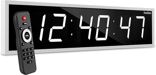 Ivation Oversized 36" Large Digital LED Clock | Big Digital Clock w/Multi-Function Display – Stopwatch, Timer, Alarms, Temp & Date | 6 Brightness Levels, Time Memory & Remote (White)