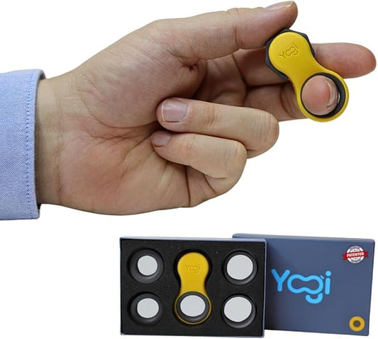 Yogi Fidget Toy – Silent Sensory Spinner for Adults & Kids – Stress Relief Fidgets for ADHD, Anxiety – Fidget Toys for Adults – Includes 5 Finger-Fit Rings – Work, School & Travel – Amber