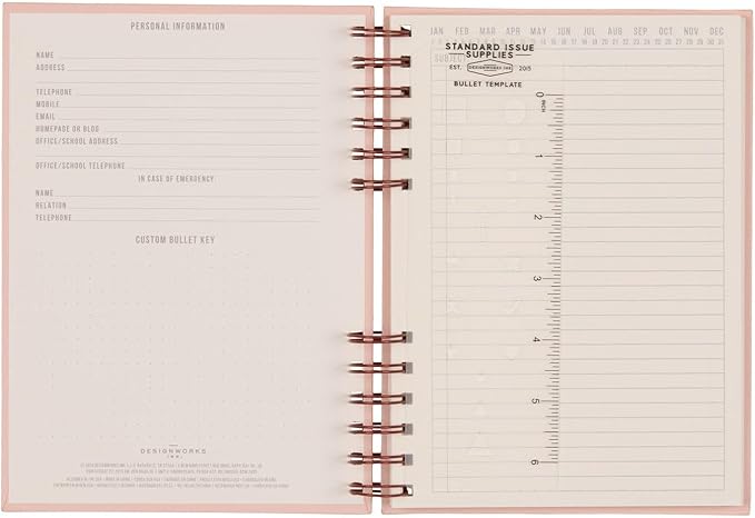 DesignWorks Ink Standard Issue Notebook No. 12 – 6" x 8.25" Undated Daily Planner & Writing Journal, 192 Lined Pages, Elastic Pen Holder, Small Notebook for Work & Journaling - Rosewood & Blush