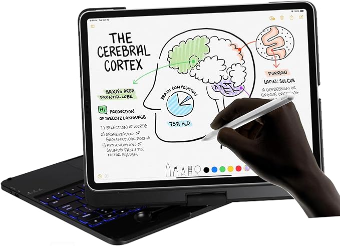 Keyboard Case for iPad Air 13 inch M3 2025&M2 2024, 360 Rotatable Wireless Folio 180 Swivel Stand Hard Cover Auto Sleep/Wake up Black