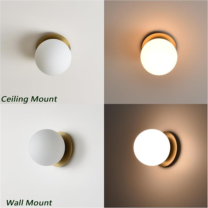 Wall Sconces, 1 Light Modern Globe Sconce in Aged Brass, Wall Light for Bedroom Bathroom Living Room & Hallway Vanity Lighting, Ceiling Light Fixture