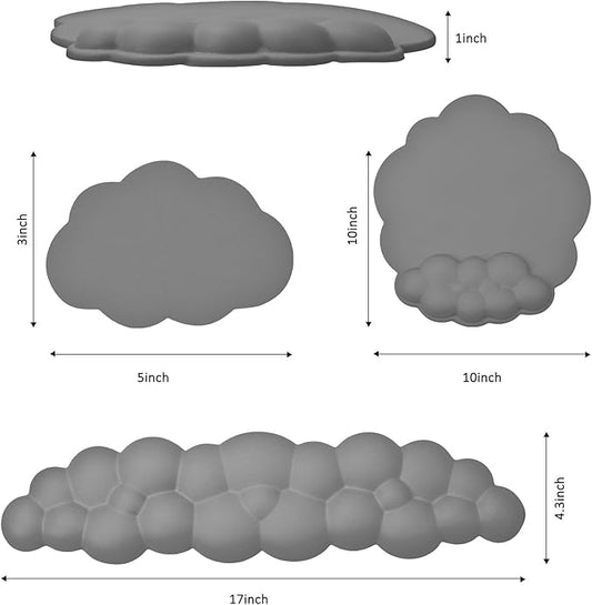 Cloud Keyboard and Mouse Wrist Rest Pad for Computer Arm Pain Relief- Ergonomic Wrist Support Mousepad with Non-Slip PU Base for Office, Gaming, and Home Use Anti-Fatigue(Gray)