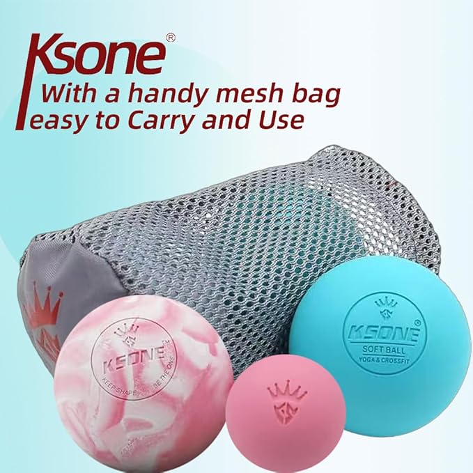KSONE Lacrosse Massage Balls, Muscle Massage Roller Deep Tissue Balls Hard and Soft Massage Ball Set with Mini Ball and Mesh Bag. (Pink)