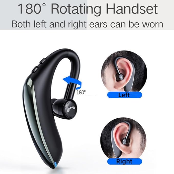 IHAO Bluetooth Earpiece Headphone Dual Noise Cancelling Mic Painless Open-Ear Handsfree Headset Stereo Sound Left/Right Changeable Earhook Earphones for Driving/Business/Gym-Single Ear F900 Black