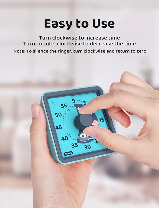 LIORQUE 60 Minute Visual Timer for Kids, Visual Countdown Timer for Classroom Office Kitchen with 'Space Ship' Pattern Design, Pomodoro Timer with Silent Operation (Batteries Included)