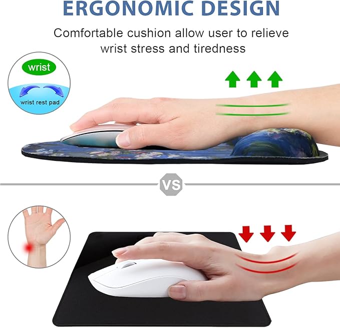 ToLuLu Mouse Pad Wrist Rest Support, Gel Mouse Pads with Non Slip Rubber Base Memory Foam Mousepad, Mouse Wrist Rest Pad for Laptop Computer Home Office Working Gaming Pain Relief, Monet Water Lilies