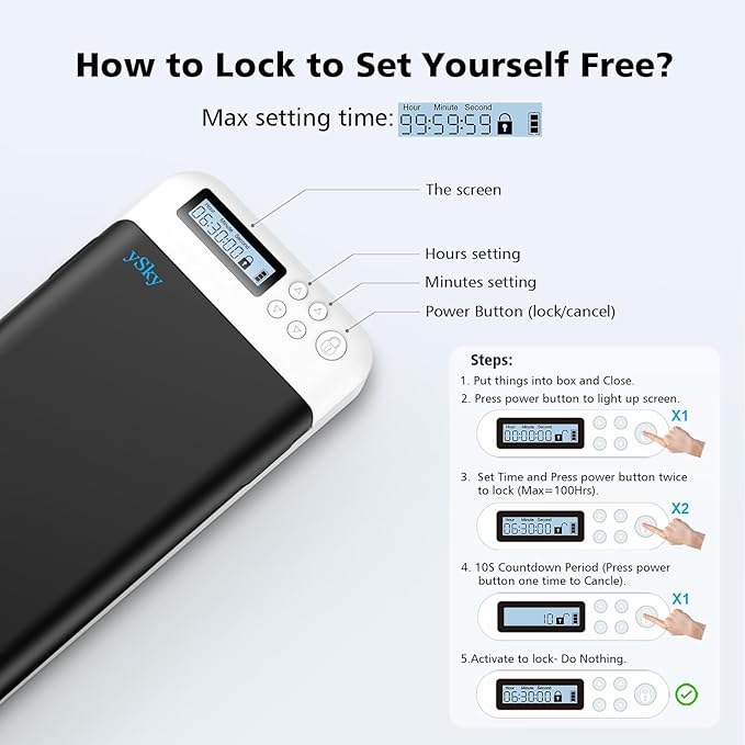 ySky Cell Phone Lock Box with Timer,Portable Timed phone Lock Box for iPhone and Android Phones, Self-Control Timer Phone Locker to Help Kids,Students, Adults Focus Back, Mobile Phone Addiction(Black)