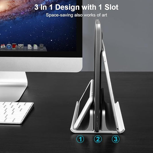 Vaydeer 3-in-1 Aluminum Laptop Stand Vertical Laptop Stand Holder for Desk with Adjustable Dock, Space-Saving Organizer for All MacBook, Surface, Samsung, HP, Dell, up to 17.3 inch