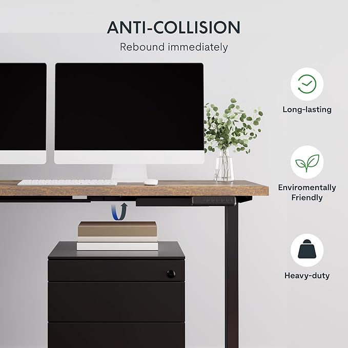 SANODESK L Shaped Electric Standing Desk with Drawer, 63 Inch Ergonomic Adjustable Height Desk with Storage, Corner Desk Sit Stand up Computer Table for Work Office Home, Rustic Brown