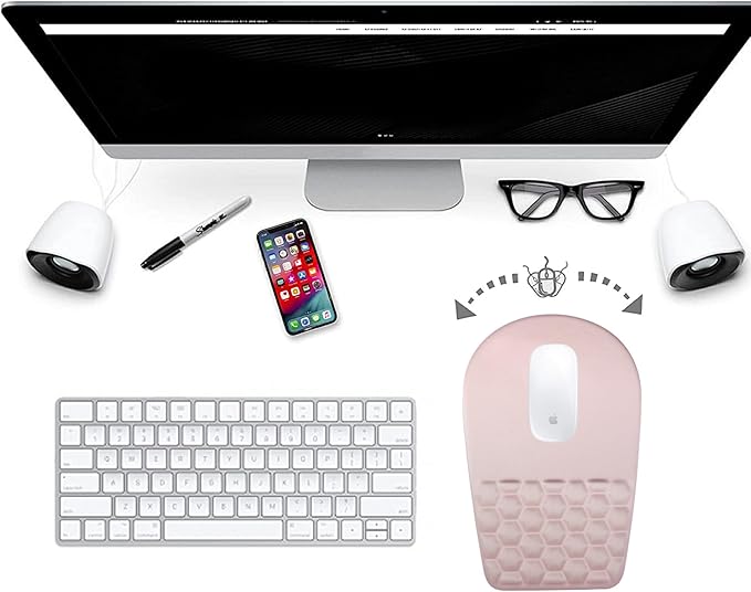 Ergonomic Mouse Pad Wrist Support,Upgrade Mousepad with Massage Design,Non-Slip PU Base Desktop Mouse Pads for Pain Relief, Computer, Office & Home,12 x 8 in（E-Pink）