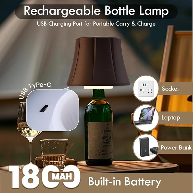 WILIT Wireless Bottle Lamp for Liquor Bottles, 3-Level Brightness Cordless Lamp Shades for Table Lamps, Battery Operated Night Light for Bedroom, Bar Decor, Living Room, Women Gifts, Gifts for Men