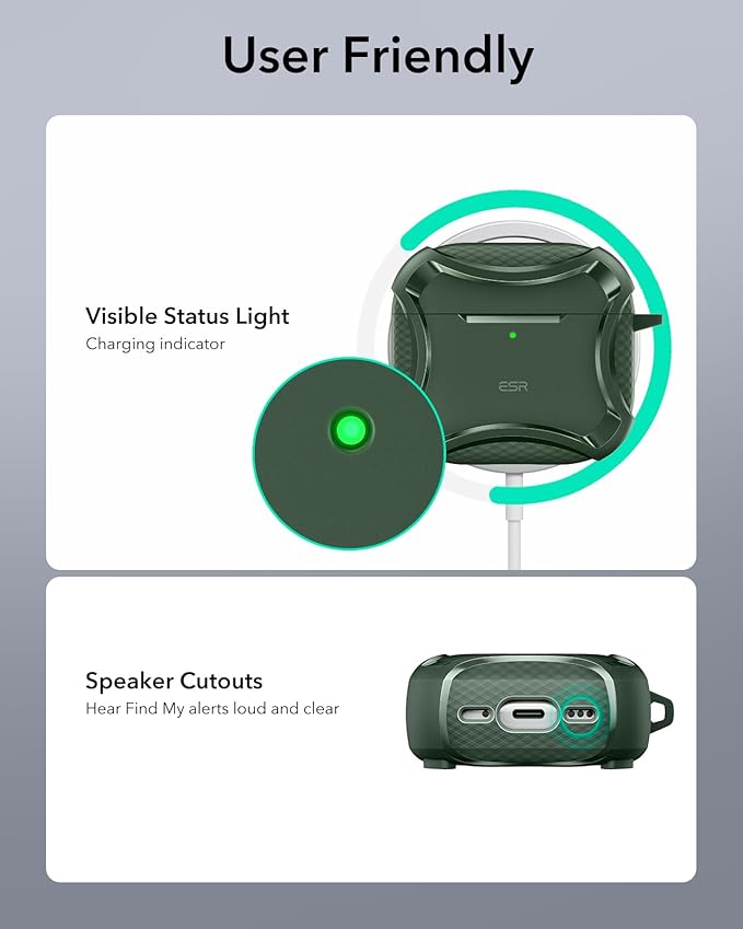 ESR for AirPods 4 Case, Compatible with AirPods 4th Generation Case (2024), Compatible with MagSafe, Powerful Drop Protection, Magnetic Lid, Cyber Series, Green