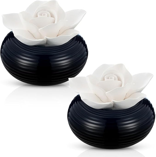 Honeydak 2 Pcs Flower Essential Oil Diffusers Stones White Ceramic Porcelain Passive Oil Diffusers Improves Sleep and Relieves Stress Non-Electric Handmade Decorative Tabletops for Desk Office Home