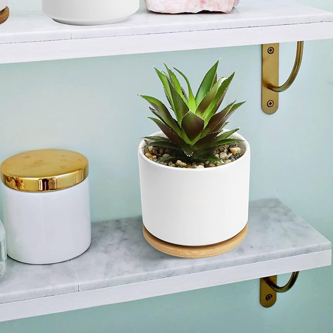 Hopewood Artificial Succulents in Pot, Fake Potted Pineapple Succulents Plants with Ceramic Pot and Wooden Tray, Potted Artificial Plants for Home, Office Desk and Bathroom Decor 6.8inch×4.3inch