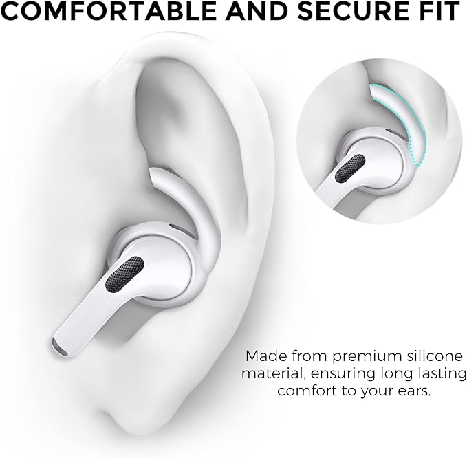 AhaStyle 3 Pairs AirPods Pro 2nd Generation Ear Hooks【Added Storage Pouch】 Anti-Slip Ear Covers Silicone Accessories Compatible with Apple AirPods Pro 2nd Generation (3 Large, White)