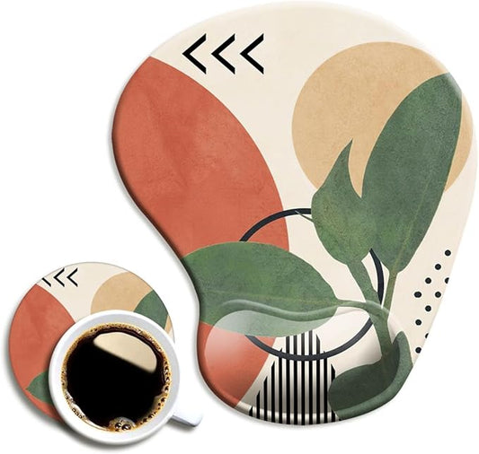 DOOKE Ergonomic Mouse Pad with Wrist Support and,Mouse Pads with Non-Slip PU Base for Home Office Working Studying Easy Typing & Pain Relief Leaves