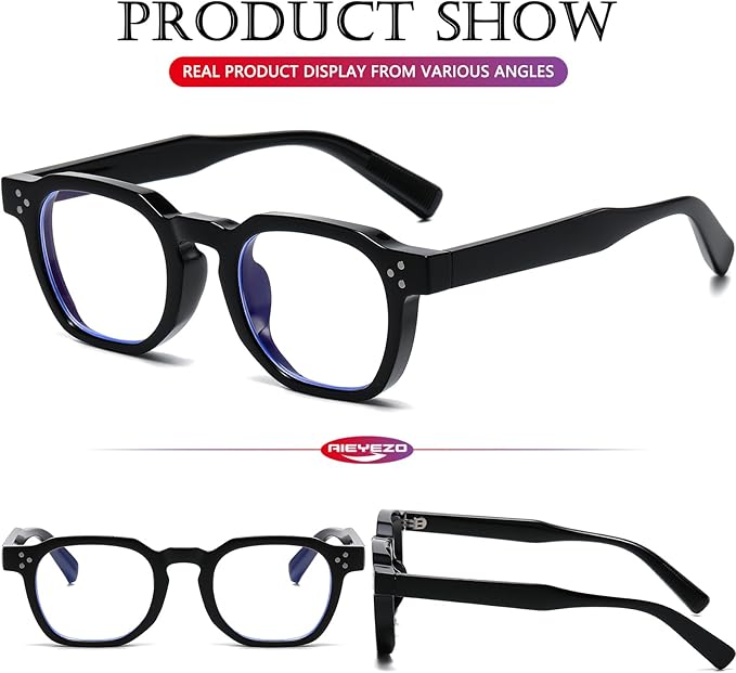 AIEYEZO Retro Blue Light Glasses for Men Women Square Thick Framed Eyeglasses Trendy Vintage Computer Glasses