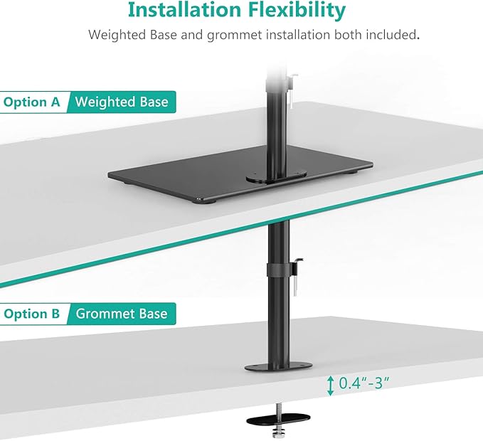 WALI Free Standing Dual Monitor Stand, Height Adjustable Monitor Mount with Glass Base, Fits LCD LED Flat Curved Screen up to 27 inch, 22lbs, with Grommet Base (GMF002)