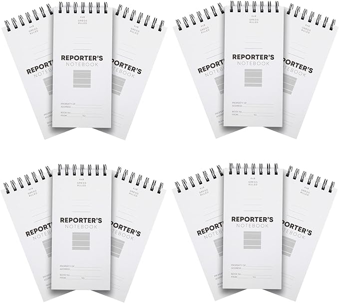 Juvale 12-Pack Reporters Notebook - 4 x 8 in White Top-Bound Spiral Soft Cover - 70 Sheets/140 Pages per Pad - Portable Pocket Notepads for Journalists & Detectives - Durable Lay-Flat Writing