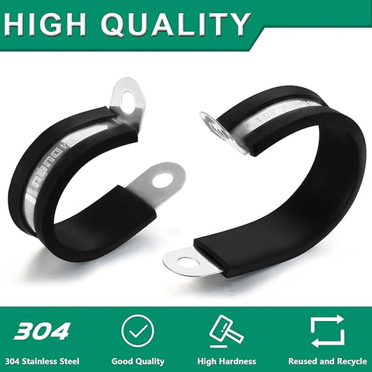 30pcs 1/8 Inch Stainless Steel Cable Clamps,Rubber Coated Cushioned Insulated Cable Clamp,Automotive Cable Wire Clamps,Pipe Clamps,Metal Clamp for Tube,Lines,Wire Cord Installation(Black,3mm)