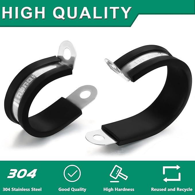 15pcs 1-1/2 Inch Stainless Steel Cable Clamps,Rubber Coated Cushioned Insulated Cable Clamp,Automotive Cable Wire Clamps,Pipe Clamps,Metal Clamp for Tube,Lines,Wire Cord Installation(Black,38mm)