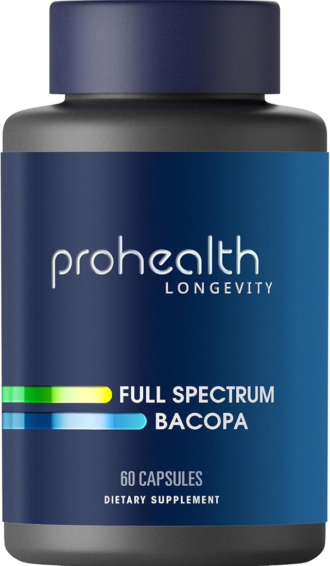 ProHealth Full Spectrum Bacopa Supplement | 1000mg High Potency Formula | Triple Lab Tested for Purity & Quality | 60 Vegetable Capsules for Memory Support, Focus, Stress Relief & Cognitive Health