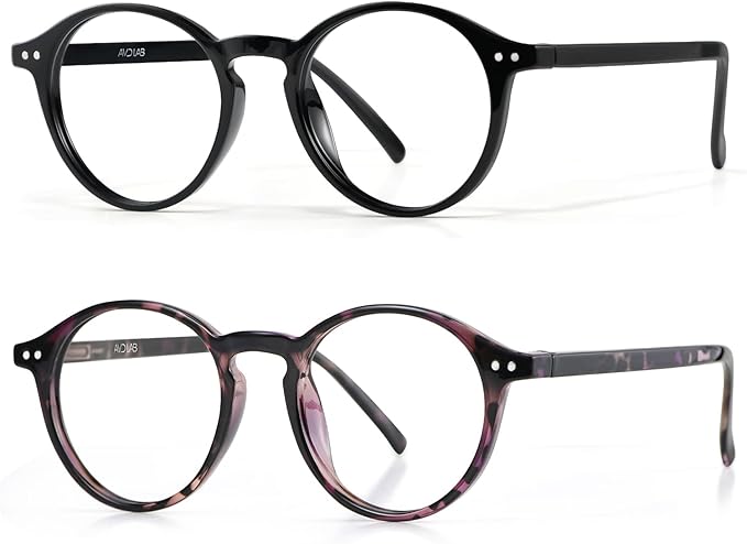 Blue Light Blocking Glasses Round Retro Computer Gaming Glasses Women Men UV Protection AB3303 (Black/Purple tortoise)