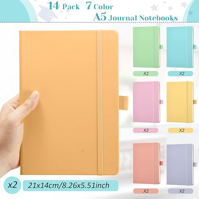 Laumoi 14 Pack Lined Journal Notebooks 5.5 x 8.2 Inch A5 Hardcover Notebook College Ruled Notepad with Pen Holder PU Leather Ruled Lined Journals for School Business Work Writing (Candy Color)
