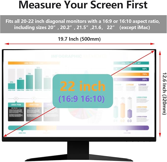 Computer Privacy Screen Protector for 20, 20.2, 21.5, 21.6, 22 Inches - 16:9 / 16:10 Aspect Ratio Monitor Anti Blue Light Widescreen Filter Hanging Type Easy Installation Shield for Desktop Computer