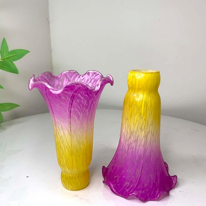 Bieye LS13 Lily Flower Blown Glass Lampshade (Yellow Purple, Opening I.D. 1.26" x O.D. 1.5")